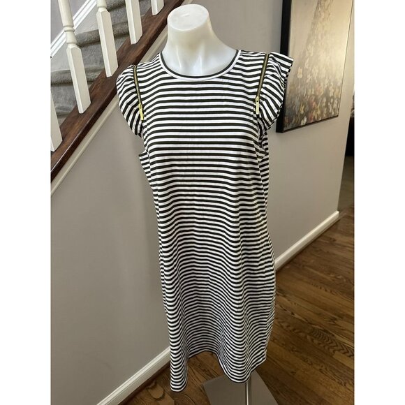 Michael Kors striped dress with zipper & ruffle sleeves Large - Picture 1 of 3